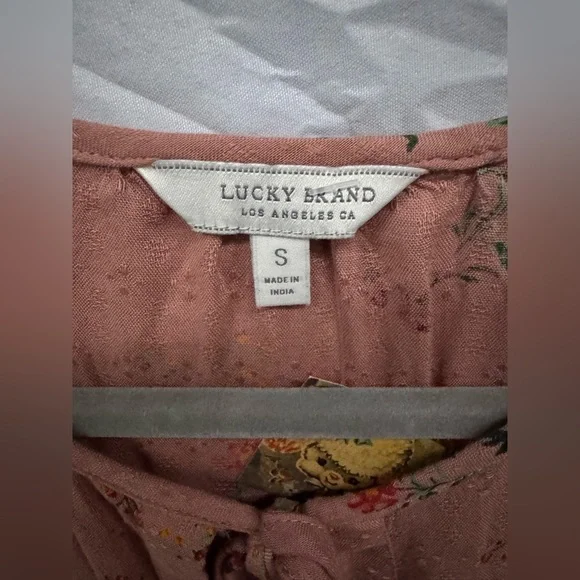 Lucky Brand Floral Mauve Top Ruched Tie Sleeve sz Small - Picture 5 of 9